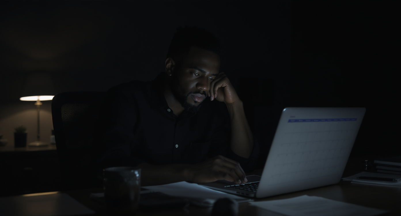 Coach frustrated at laptop — no consistent leads despite posting daily